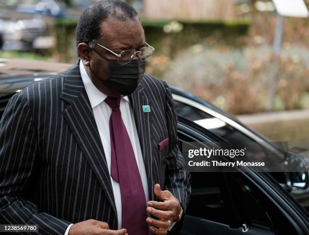 President of Namibia Hage Gottfried Geingob arrives for an EU Africa Summit on February 17, 2022 in Brussels, Belgium. The leaders of the EU and the...
