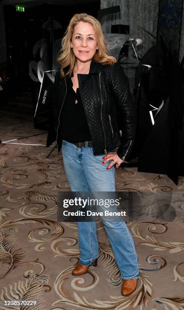 Sarah Beeny attends the VIN + OMI show during London Fashion Week February 2022 at The Dorchester Ballroom on February 17, 2022 in London, England.