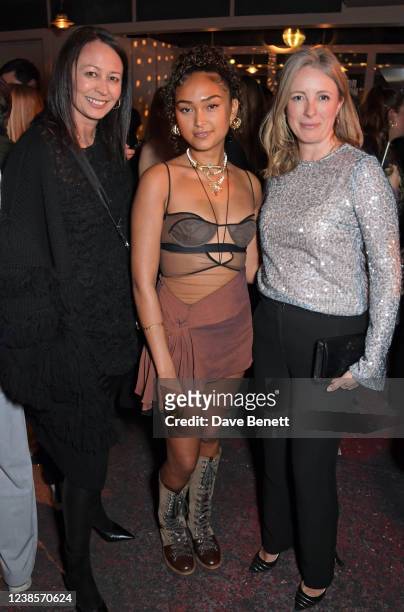Of the British Fashion Council Caroline Rush, Joy Crookes and British Fashion Council Chair Stephanie Phair attend the opening night party of London...