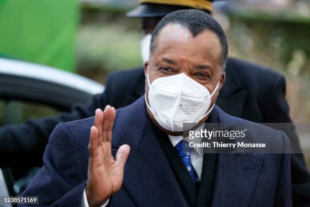 President of the Republic of the Congo Denis Sassou Nguesso arrives for an EU Africa Summit on February 17, 2022 in Brussels, Belgium. The leaders of...