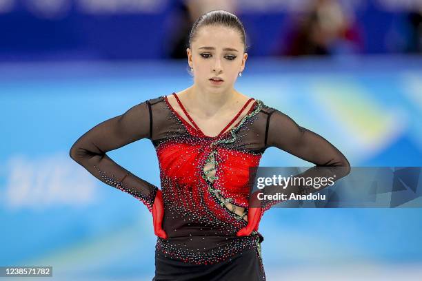 Kamila Valieva of ROC performs during the Women Single Skating Free Skating on day thirteen of the Beijing 2022 Winter Olympic Games at Capital...