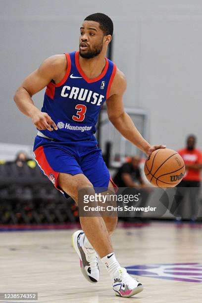 Cassius Stanley of the Motor City Cruise dribbles up the court in the first half against the Fort Wayne Mad Ants on Thursday, February 17, 2022 at...