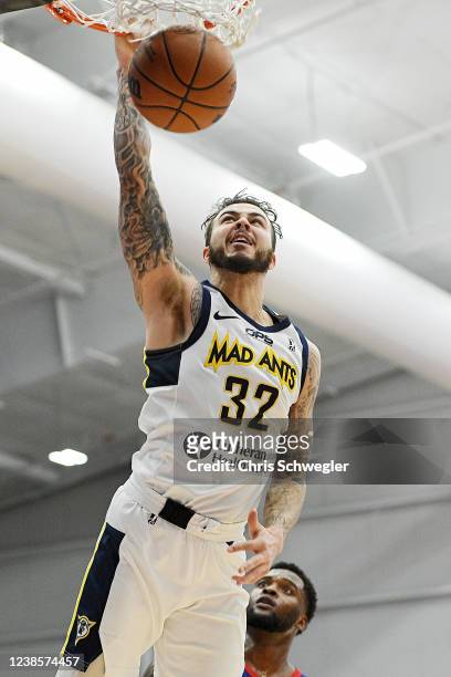 Gabe York of the Fort Wayne Mad Ants dunks the ball in the second half against the Motor City Cruise on Thursday, February 17, 2022 at Wayne State...
