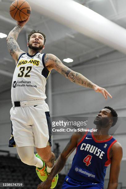 Gabe York of the Fort Wayne Mad Ants goes up for a dunk in the second half against the Motor City Cruise on Thursday, February 17, 2022 at Wayne...