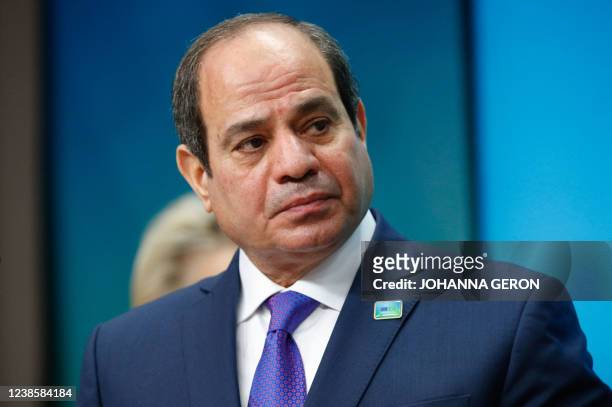 Egypt's President Abdel Fattah Al-Sisi takes part in a meeting on the second day of a European Union African Union summit at The European Council...