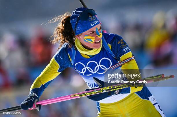 Zhangjiakou , China - 18 February 2022; Hanna Oeberg of Sweden during the Women's 12.5km Mass Start event on day 14 of the Beijing 2022 Winter...
