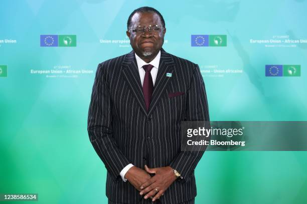 Hage Geingob, Namibia's president, at the European Union-Africa Union Summit at the EU Council headquarters in Brussels, Belgium, on Thursday, Feb....