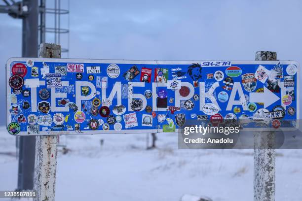 View of town slab is seen at fishing town Teriberka in Musmansk, Russia on February 12, 2022. Teriberka, a fishing town on the coast of the Barents...