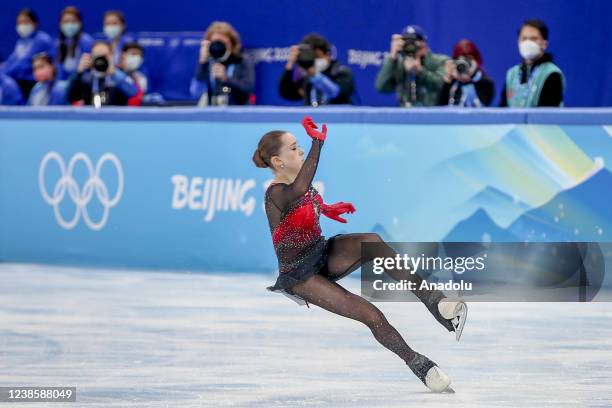 Kamila Valieva from Russian Olympic Committee skates during the Women Single Skating Free Skating on day thirteen of the Beijing 2022 Winter Olympic...