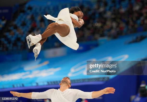 Vanessa James and Eric Radford from Canada at Figure Skating, Beijing 2022 Winter Olympic Games, Capital Indoor Stadium on February 18, 2022 in...