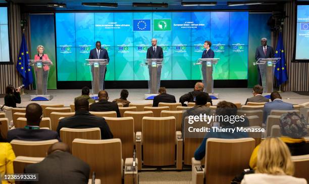 President of the European Commission Ursula von der Leyen, President of Senegal Macky Sall, President of the European Council Charles Michel, French...