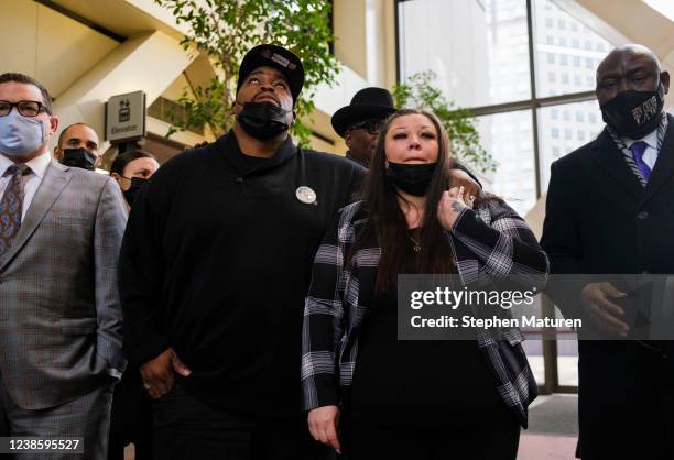 Daunte Wright's parents Aubrey Wright and Katie Wright react after the sentencing hearing for former Brooklyn Center police officer Kim Potter at the...