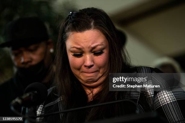 Katie Wright, mother of Daunte Wright, speaks about the sentencing hearing for former Brooklyn Center police officer Kim Potter at the Hennepin...