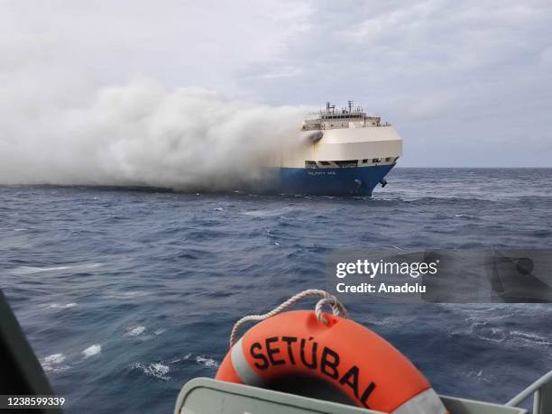 The Felicity Ace ship carrying luxury cars, is seen as it is adrift in the middle of the Atlantic Ocean after it caught fire, near Portuguese on...