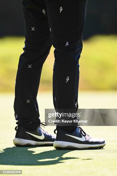 Detail of the lightning symbol on the pants of Viktor Hovland of Norway during the second round of The Genesis Invitational at Riviera Country Club...