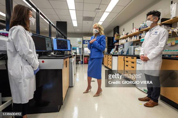 First Lady Jill Biden visits the Moffitt Cancer Center, a nonprofit cancer treatment and research center, in Tampa, Florida on February 18, 2022. -...