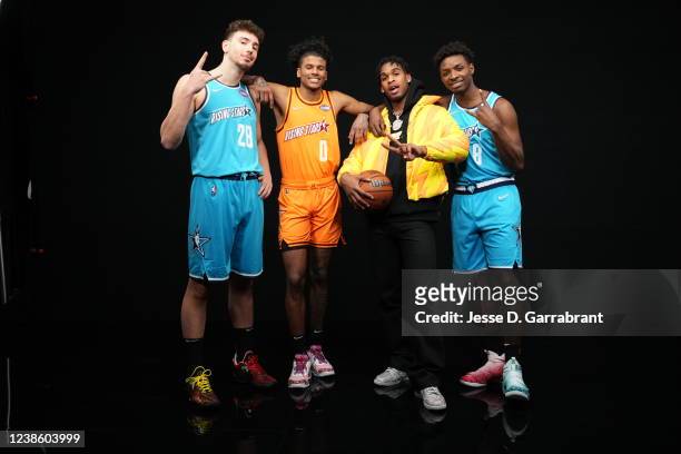 Alperen Sengun of Team Barry, Jalen Green of Team Worthy, Josh Christopher of the Houston Rockets and Jae'Sean Tate of Team Barry pose for a photo as...