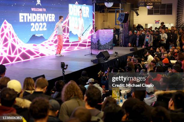 Ethereum co-founder Vitalik Buterin speaks at ETHDenver on February 18, 2022 in Denver, Colorado. ETHDenver is the largest and longest running...