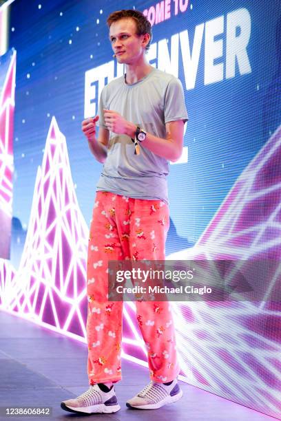 Ethereum co-founder Vitalik Buterin speaks at ETHDenver on February 18, 2022 in Denver, Colorado. ETHDenver is the largest and longest running...