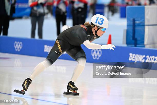 Claudia Pechstein of Germany in action at the Women's Speed Skating Mass Start during the Beijing 2022 Winter Olympics at National Speed Skating Oval...