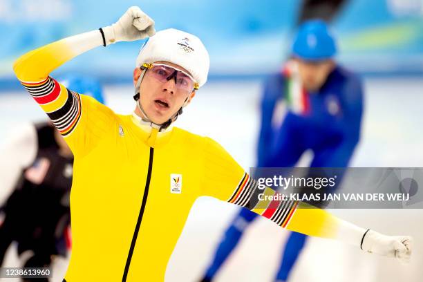 Belgian speed skater Bart Swings pictured during the final of the men's mass start speed skating event at the Beijing 2022 Winter Olympics in...