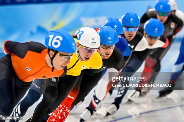 Belgian speed skater Bart Swings pictured in action during the final of the men's mass start speed skating event at the Beijing 2022 Winter Olympics...