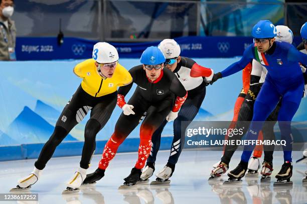 Belgian speed skater Bart Swings pictured in action during the final of the men's mass start speed skating event at the Beijing 2022 Winter Olympics...