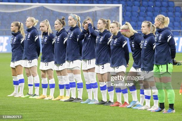 Finland women's players ahead of the international women's friendly match between Finland and the Netherlands at Stade Oceane on February 19, 2020 in...