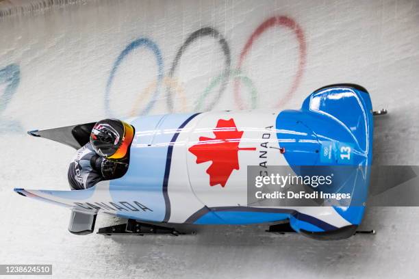 Cynthia Appiah of Canada, Dawn Richardson Wilson of Canada in action at the 2 women's bobsleigh during Beijing 2022 Winter Olympic Games at National...