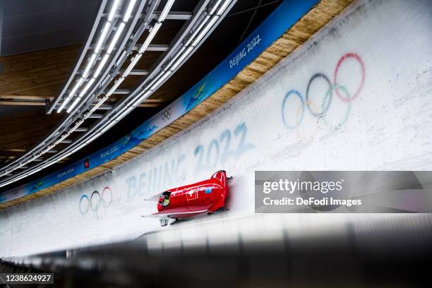 Martina Fontanive of Switzerland, Irina Strebel of Switzerland in action at the 2 women's bobsleigh during Beijing 2022 Winter Olympic Games at...