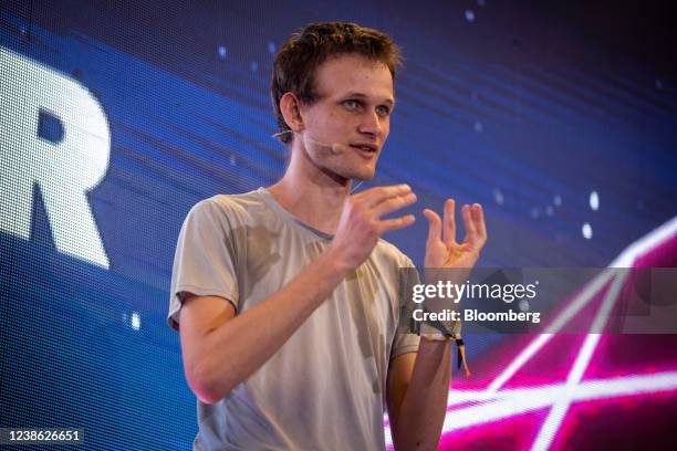 Vitalik Buterin, co-founder of Ethereum, speaks during ETHDenver in Denver, Colorado, U.S., on Friday, Feb. 18, 2022. ETHDenver is the largest Web3...