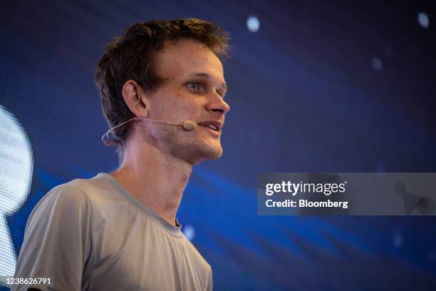 Vitalik Buterin, co-founder of Ethereum, speaks during ETHDenver in Denver, Colorado, U.S., on Friday, Feb. 18, 2022. ETHDenver is the largest Web3...