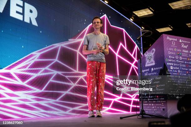 Vitalik Buterin, co-founder of Ethereum, speaks during ETHDenver in Denver, Colorado, U.S., on Friday, Feb. 18, 2022. ETHDenver is the largest Web3...