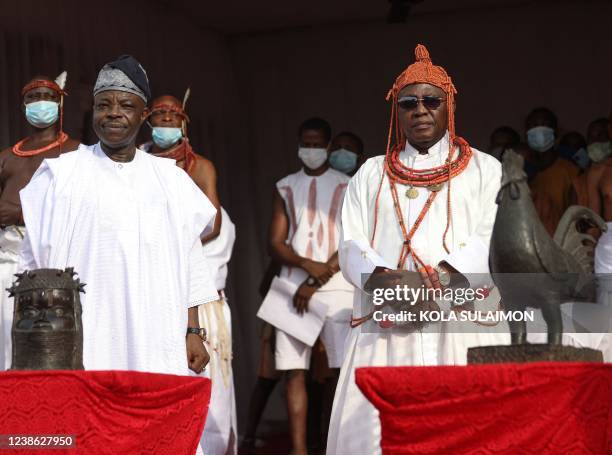 The King, known as Oba of Benin, Omo NOba Uku Akpolokpolo, Ewuare II , and Nigeria High Commissioner to the United Kingdom, Sarafadeen Tunji Isola,...