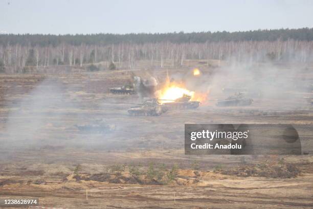 Russian and Belarusian armed forces take part in Allied Determination-2022 military drill in Gomel, Belarus on February 19, 2022.
