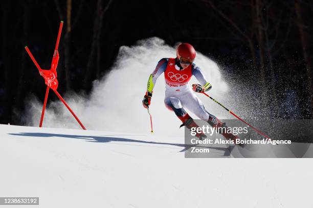 Mikaela Shiffrin of Team United States competes during the Olympic Games 2022, Alpine Mixed Team on February 19, 2022 in Yanqing China.