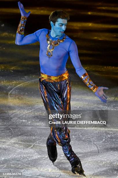 Georgian Morisi Kvitelashvili pictured in action during the figure skating exhibition gala event at the Beijing 2022 Winter Olympics in Beijing,...