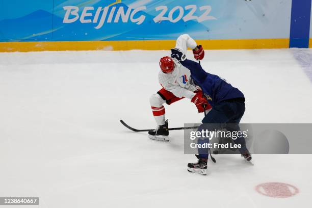 Alexander Yelesin of Team ROC in action during the Men's Ice Hockey Gold Medal match between Team Finland and Team ROC on Day 16 of the Beijing 2022...