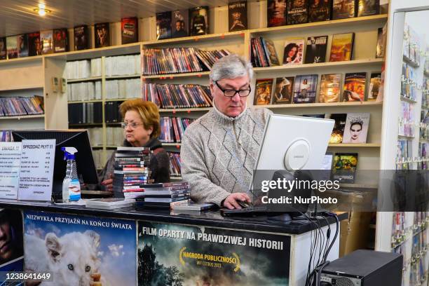 Jan Jez and his wife, the owners of 'Video-Film' DVD and video rental store on Kalwaryjska Street, one of the last ones operating in Krakow as well...