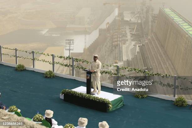 Ethiopian Prime Minister Abiy Ahmed speaks at the Grand Ethiopian Renaissance Dam, a massive hydropower plant on the River Nile that neighbours Sudan...