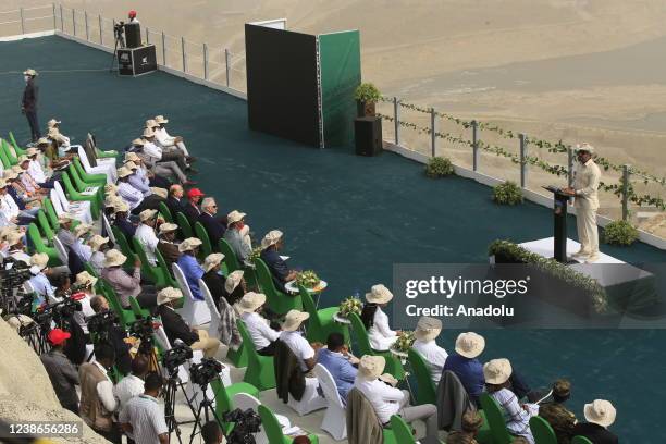 Ethiopian Prime Minister Abiy Ahmed speaks at the Grand Ethiopian Renaissance Dam, a massive hydropower plant on the River Nile that neighbours Sudan...