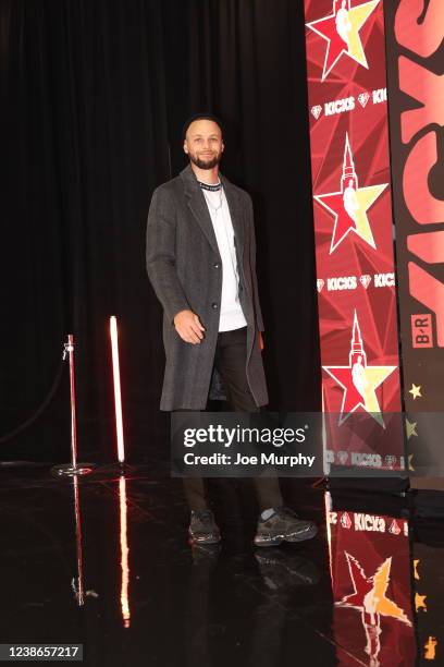 Stephen Curry of the Golden State Warriors arrives to the 71st NBA All-Star Game on February 19, 2022 at Rocket Mortgage FieldHouse in Cleveland,...