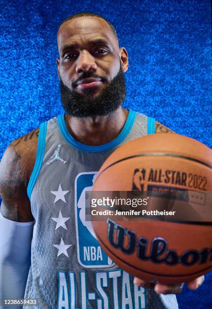 LeBron James of Team LeBron poses for a portrait prior to the 71st NBA All-Star Game on Sunday, February 20, 2022 at Rocket Mortgage FieldHouse in...