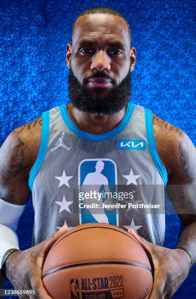 LeBron James of Team LeBron poses for a portrait prior to the 71st NBA All-Star Game on Sunday, February 20, 2022 at Rocket Mortgage FieldHouse in...