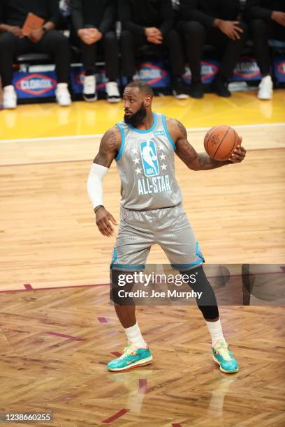 LeBron James of Team LeBron passes the ball during the 2020 NBA All-Star Game as part of 2020 NBA All-Star Weekend on February 20, 2022 at Rocket...