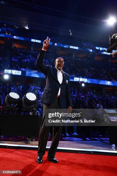 Clyde Drexler of the 75th Anniversary Team is introduced during the 2022 NBA All-Star Game as part of 2022 NBA All Star Weekend on February 20, 2022...