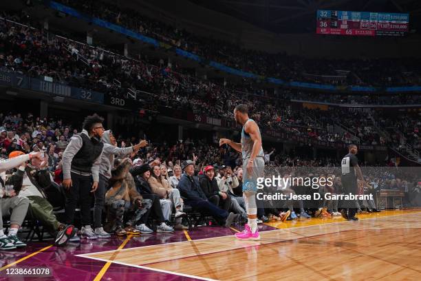 Stephen Curry of Team LeBron celebrates a three point basket during the 2022 NBA All-Star Game as part of 2022 NBA All Star Weekend on February 20,...