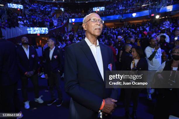 Dave Bing looks on before being recognized as members of the NBA 75th Anniversary Team during the 71st NBA All-Star Game as part of 2022 NBA All Star...