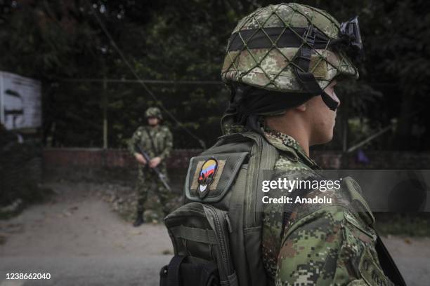 Colombian military soldiers are seen during a security operation in Saravena, Arauca, Colombia, on February 20, 2022. The National Liberation Army ,...