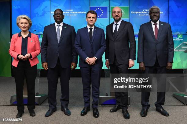 President of the European Commission Ursula von der Leyen, Senegal's President Macky Sall, French President Emmanuel Macron, European Council...